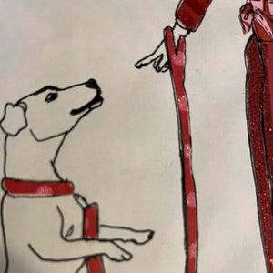 Girl in Red Teaching Dog Illustration Ink Drawing Collage image 4