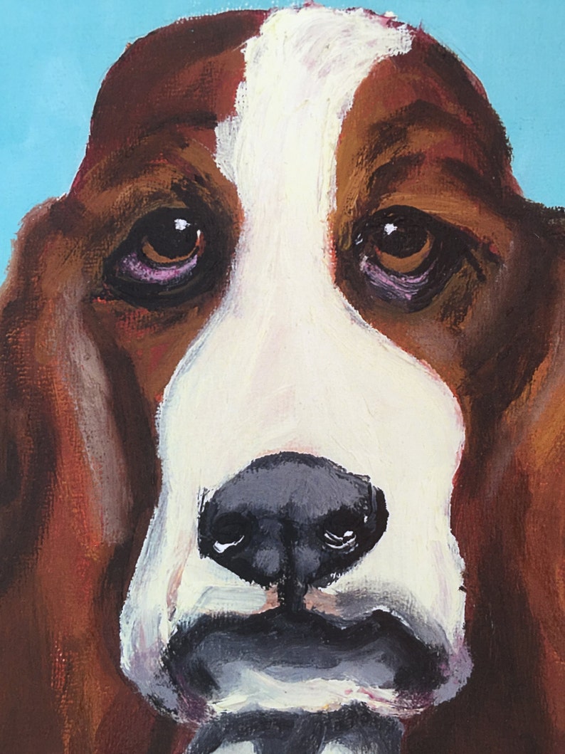 Basset Hound on Sky Blue Limited Edition Print From Original Collage Painting image 3