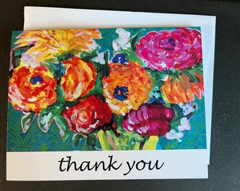 Thank You Bright Flowers Single Note Card from Original Painting "From India"