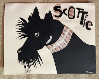 Scottie Original Paper Collage in Black, Khaki, and White