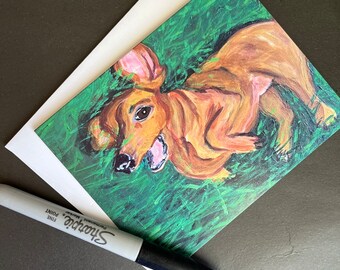 Lemon Drop Dachshund Dog Single Notecard From Original Painting Collage