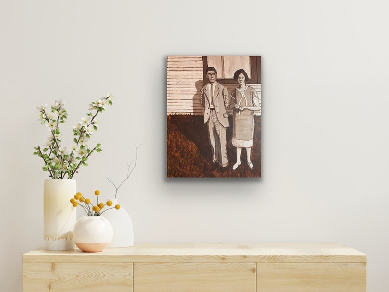 Lucille and friend in Sepia Original Acrylic Painting image 4