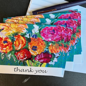 Thank You Bright Flowers Set mit 5 Notizkarten vom Originalgemälde „Aus Indien“