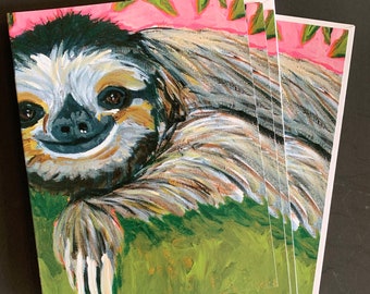 Silly Sloth Blank Note Card Set From Original Painting