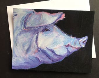 Lavender Pig Profile Single Note Card from Original Oil Painting