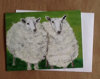 Double Sheep Single Notecard from Original Painting Collage