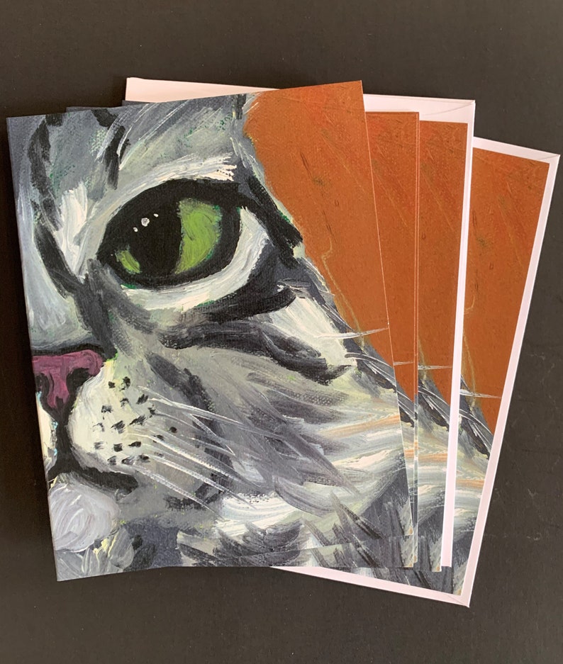 Close Up Cat Blank Note Card Set From Original Painting image 1