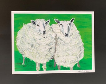 Double Sheep in Doilies Limited Edition Print from Original Painting Collage