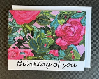 Thinking of You Warm Flowers Single Note Card from Original Painting