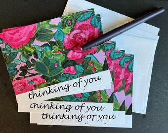 Thinking of You Warm Flowers Set of 5 Note Cards from Original Painting