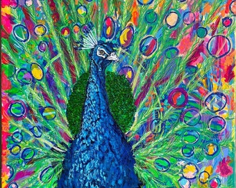 Rosie Colorful Peacock Acrylic Painting Portrait