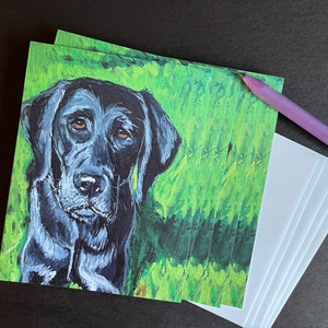 Conjunto de tarjetas Black Lab on Green Note de pintura original