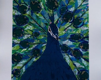 Blue Peacock Limited Edition Print from Original Painting Collage