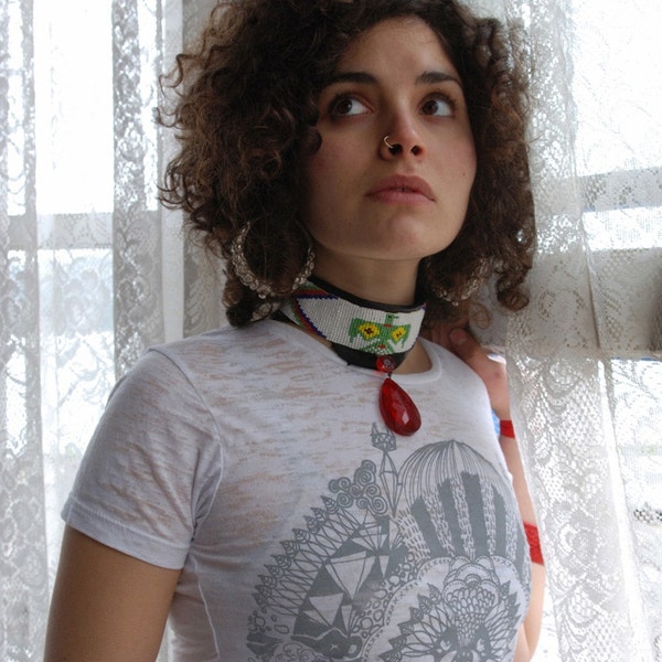 womens SMALL grey mandala on white burnout