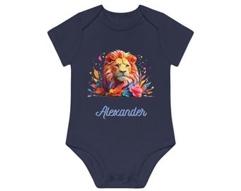 Babybody personaliseerbaar met leeuw, biologisch katoen
