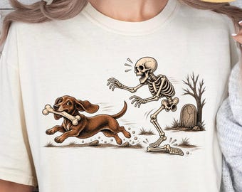 Funny Halloween Dachshund Shirt, Dachshund Skeleton Tee, Halloween Dog Shirt, Spooky Doxie T-Shirt, Funny Dog Lover Gift