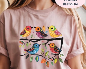 Bird Lover Shirt, Birds on a Branch Tee, Cute Birdwatching Gift, Easily Distracted by Birds, Backyard Birding Shirt