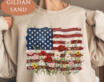Floral American Flag Shirt, Patriotic Wildflower USA Tee, 4th of July Shirt, Independence Day Floral T-Shirt, America Freedom Graphic Tee