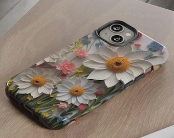 Boho Wildflower Phone Case, Quilled Paper 3D Effect, Floral Aesthetic iPhone Case, Cottagecore Boho Design Samsung Pixel, Mother's Day Gift