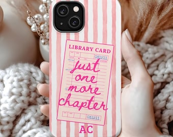 Just One More Chapter Phone Case, MagSafe Compatible, Custom Vintage Library Card Design, Dog Lover Gift, BookTok Aesthetic, Booksh Gift
