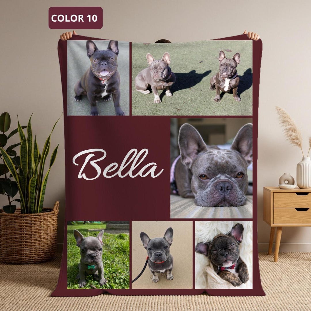 Custom Pet Photo Blanket With Name and Text, Dog Cat Picture Collage ...