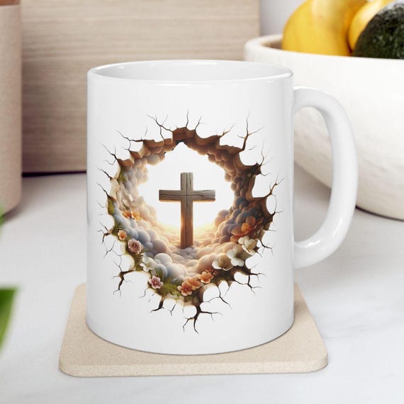 3D Christian Cross Mug, Religious Coffee Cup, Faith Inspirational Mug, Christian Gift For Women, Bible Verse 3D Effect Ceramic Mug