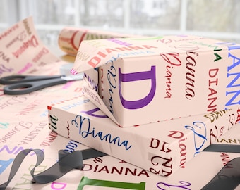 Collage Name Personalized Wrapping Paper Custom Gift Wrap Roll Unique Wrapping Paper for Her Birthday Present Wrap Customized Gift Packaging
