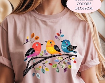 Cute Birds On Branch Shirt, Easily Distracted By Birds Tee, Bird Lover Gift, Birdwatching Shirt, Nature Lover Tee