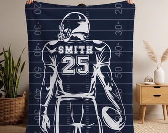 Custom Football Blanket With Name And Number, Personalized Sports Throw, Custom Name Football Blanket, Team Player Gift, Football Gift Him
