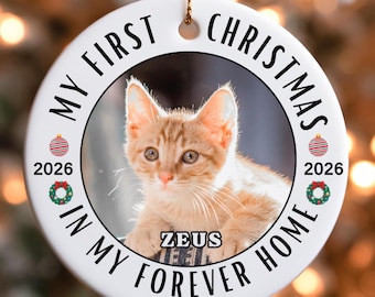 Personalized Cat's First Christmas Ceramic Keepsake, Cat's First Christmas Ornament, Cat Picture Ornament, Pet Photo Print Ornament