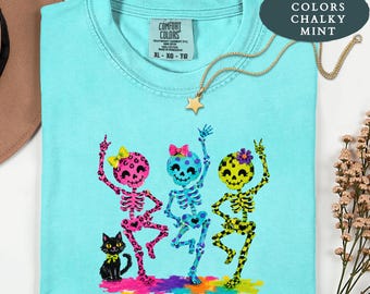 Halloween Neon Skeleton Shirt, Leopard Pumpkin Ghost Tee, Black Cat Candy Corn Shirt, Cute Girls Halloween T-Shirt, Spooky Season Tee