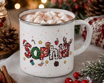 Personalized Christmas Mug for Kids, Custom Alphabet Name Mug, Monogram Xmas Cup, Kids Christmas Gift, Personalized Holiday Mug