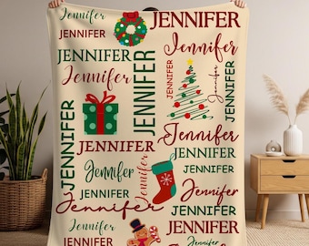 Personalized Christmas Blanket, Custom Name Holiday Blanket, Christmas Gift, Personalized Family Blanket, Secret Santa Gift, Coworker Gift