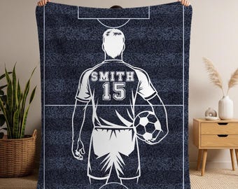 Soccer Blanket With Name And Number, Personalized Sports Throw, Custom Name Soccer Blanket, Team Player Gift, Soccer Gift Him