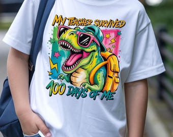 My Teacher Survived 100 Days of Me Shirt, Funny Dinosaur Student Tee, 100th Day of School Shirt, Cute T-Rex School Shirt