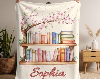 Personalized Book Blanket, Custom Name Reading Throw, Blanket for Book Lovers, Reader Gift, Library Blanket, Bookworm Gift, Reading Gift