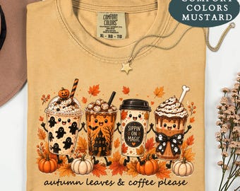 Halloween Coffee Shirt, Comfort Colors® Tee, Ghost Coffee Cup Shirt, Coffee Lover Gift, Pumpkin Spice Fall Sweatshirt, Cozy Autumn Top