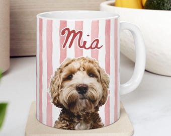 Custom Pet Mug from Photo and Name, Personalized Striped Dog and Cat Coffee Cup, Dog Mom Gift, New Pet Gift, Dog Lover Gift, Cat Lover Gift