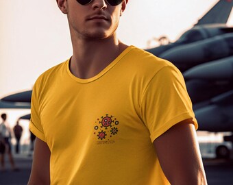Camiseta gráfica con virus, estilo minimalista