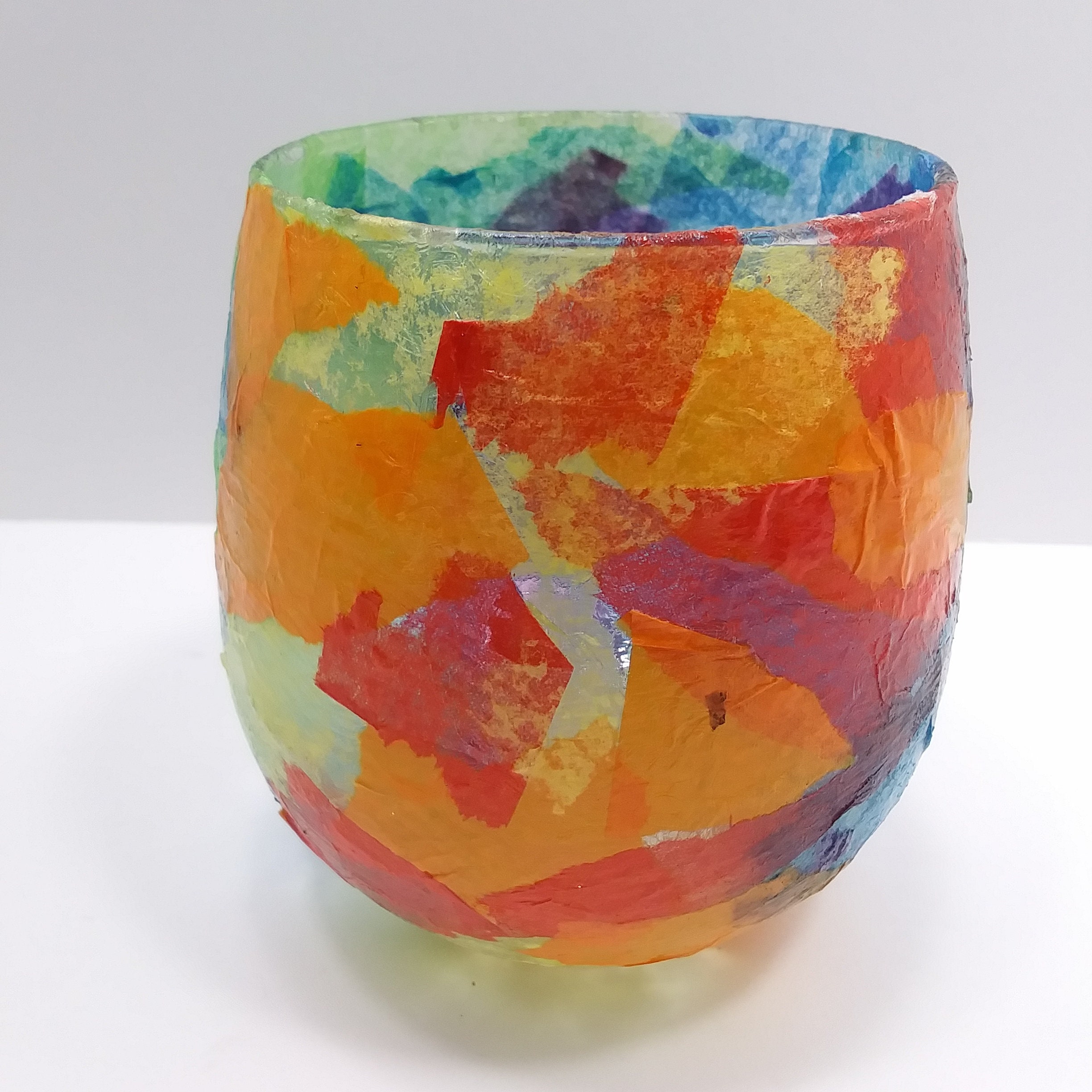 Handmade Paper Mache'd Upcycled Glass Container for Etsy
