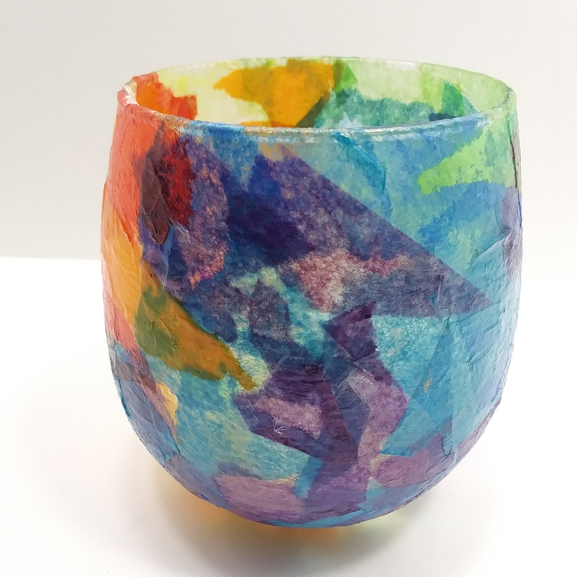 Handmade Paper Mache'd Upcycled Glass Container for Etsy