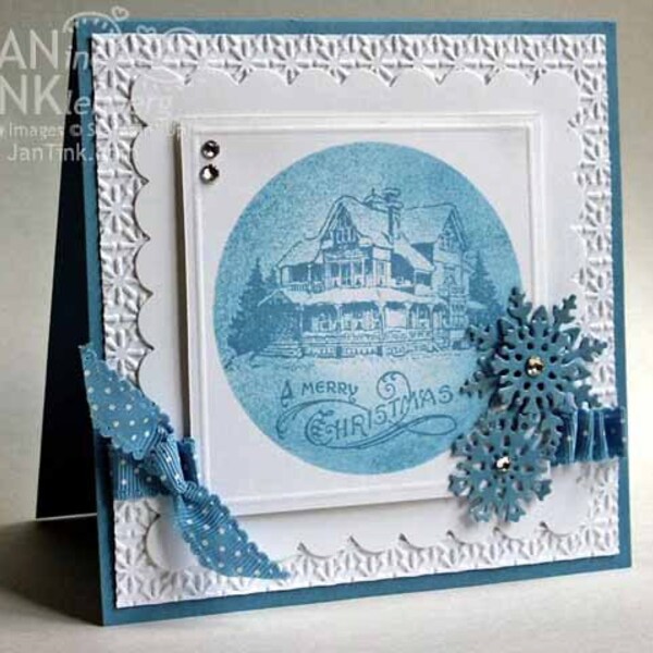 Merry Christmas Lodge Greeting Card Handmade in Blue White