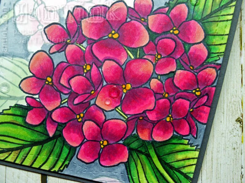 Thinking of You Beautiful Hydrangeas Fancy Greeting Card Handmade in Pink Magenta Gray Green for Friend Sister Mom Daughter Aunt Coworker