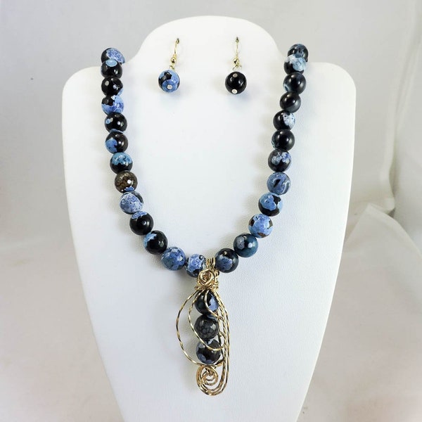 Black and Blue Agate Jewelry Set
