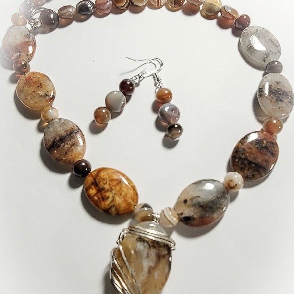 Montana and Botswana Agate Jewelry Set