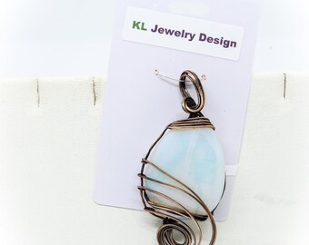 Opalite in Wire Sculpted Copper Pendant