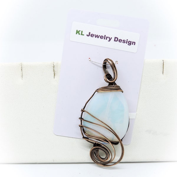 Opalite in Wire Sculpted Copper Pendant