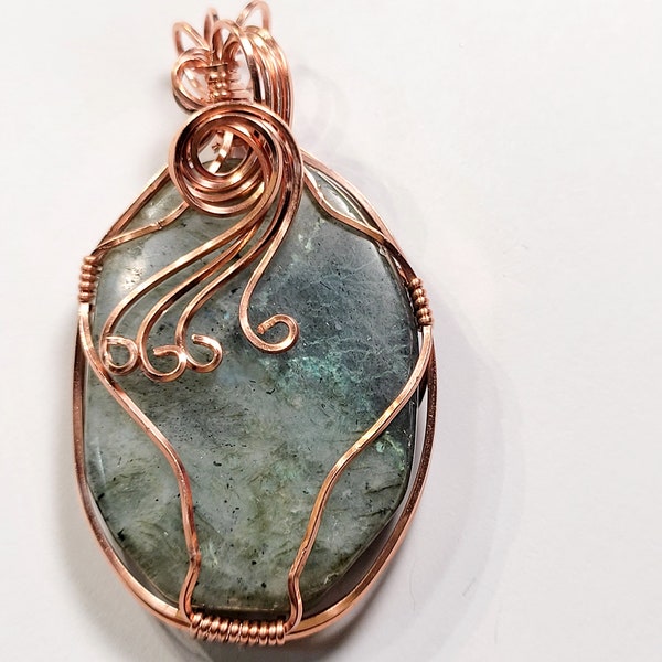Labradorite in Wire Sculpted Copper Pendant