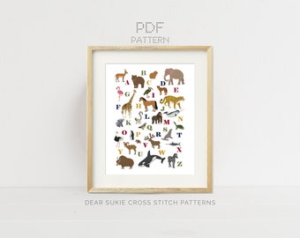 Cross Stitch Pattern - Wild Kingdom / modern cross stitch pattern, cute animal cross stitch pattern, animal alphabet embroidery pattern