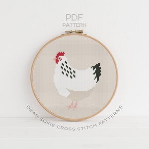 PDF point de croix - gloussant poule / poulet point de croix, bricolage, broderie, motif, cadeau, ferme, campagne, basse-cour, poule, oiseau, fermier